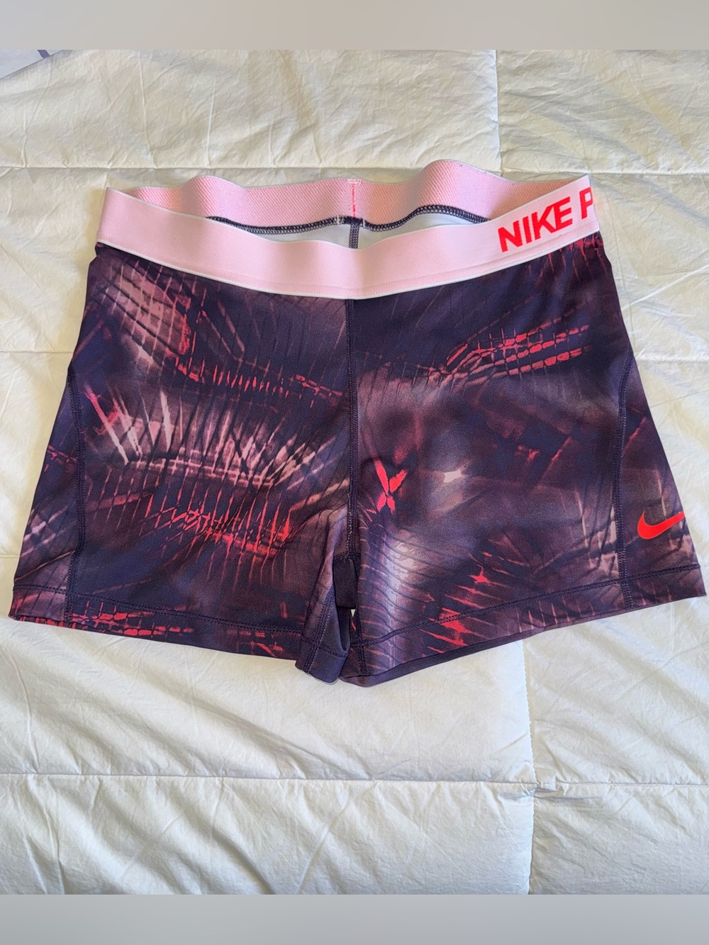 Nike Women's Pink Waistband Purple Graphic Bike Shorts